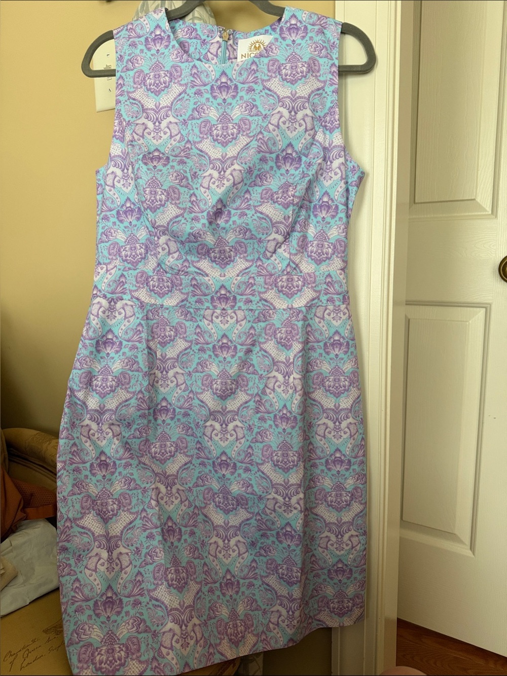 Nicoblu  Sheath Dress Lavender and Aqua Sleeveless Dress